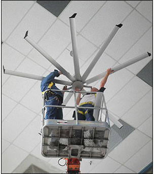 Close up of the physical plant as they install the fan.